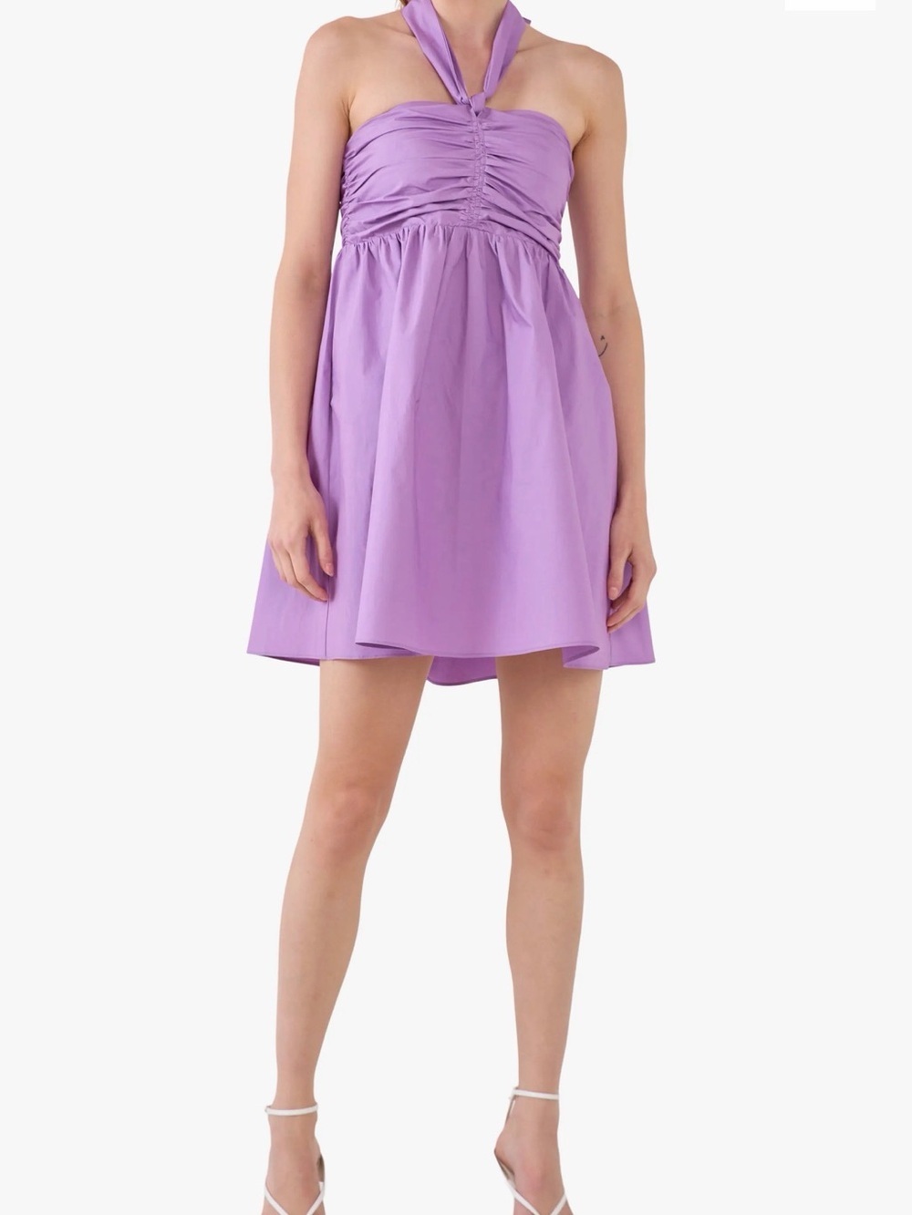 Endless Rose Lilac Halter Ruched Babydoll Mini Dress Size
